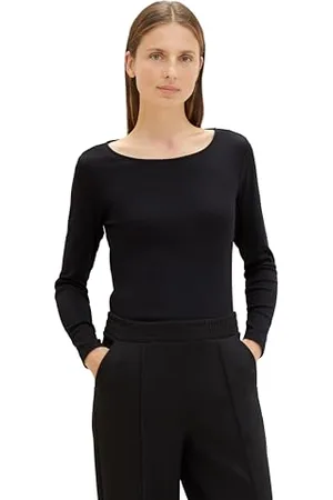 TOM TAILOR 1041146 T-Shirt à Manches Longues, 14482-Deep Black, M Femme