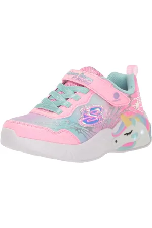 Skechers Girls Baskets, Pink Sparkle Mesh/Turquoise Trim, 35 EU