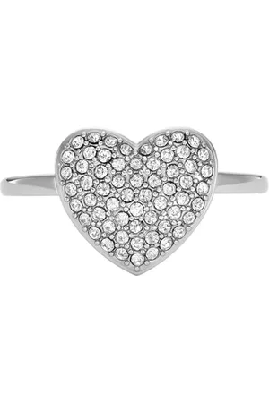 Fossil Bague à focale centrale Sadie en acier inoxydable, avec cœur scintillant, pour femme, JF046770409