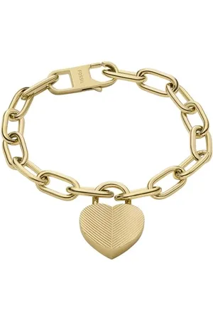 Fossil Bracelet à pampille cœur Harlow Linear Texture en acier inoxydable, doré, pour femme, JF04658710