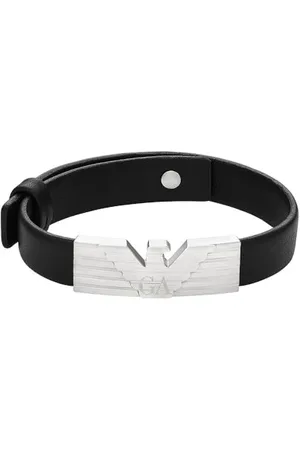 Emporio Armani Gourmette en cuir et acier inoxydable, noir, pour homme, EGS3075040