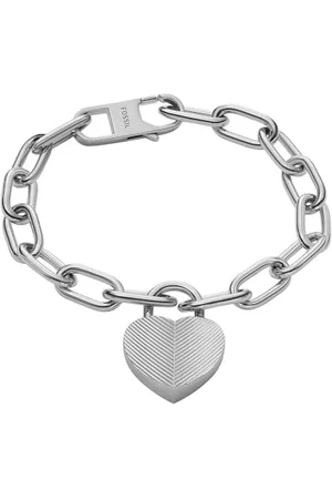 Fossil Bracelet à pampille cœur Harlow Linear Texture en acier inoxydable, pour femme, JF04659040