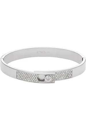 Emporio Armani Bracelet jonc en acier inoxydable, incrusté de cristaux, pour femme, EGS3088040
