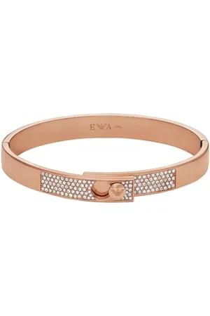 Emporio Armani Bracelet jonc en acier inoxydable, doré rose, incrusté de cristaux, pour femme, EGS3089221