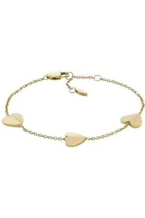 Fossil Bracelet à pampilles cœurs Harlow Linear Texture en acier inoxydable, doré, pour femme, JF04653710