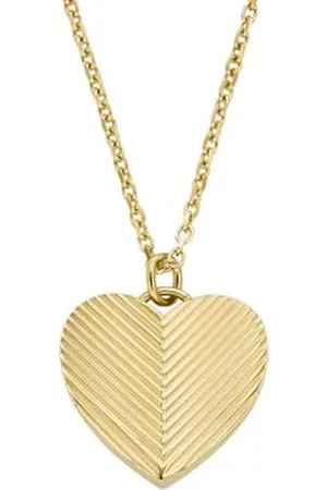 Fossil Collier pendentif cœur Harlow Linear Texture en acier inoxydable, doré, pour femme, JF04652710