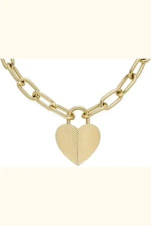 Fossil Collier pendentif cœur Harlow Linear Texture en acier inoxydable, doré, pour femme, JF04656710