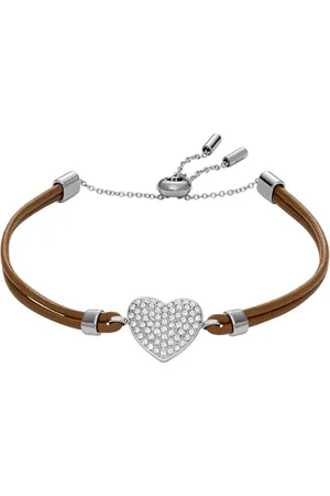 Fossil Bracelet cœur scintillant Sadie en cuir, marron, pour femme, JF04675040