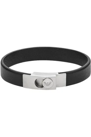 Emporio Armani Bracelet en acier inoxydable et cuir, noir, pour homme, EGS3087040