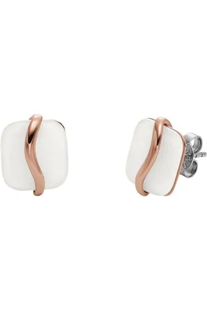 Skagen Clous d’oreilles Sofie , en verre de mer aux formes courbes, blanc, pour femme, SKJ1817791