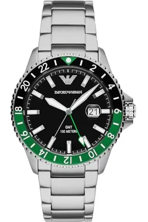 Emporio Armani Montre à double fuseau horaire GMT, en acier inoxydable, pour homme, AR11589