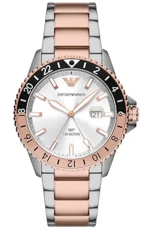 Emporio Armani Montre à double fuseau horaire GMT, en acier inoxydable, pour homme, AR11591