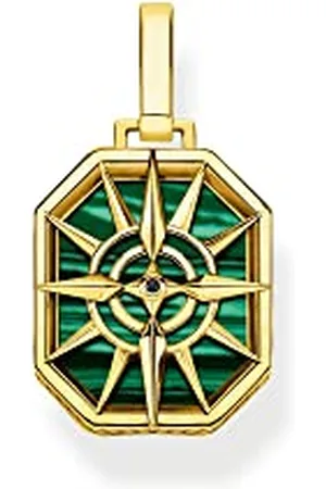 Thomas Sabo Collier pour homme en argent sterling 925 noirci et plaqué or 750 avec pierre de zircone noire et malachite, 27 x 15 mm, PE911-140-6, H: ca. 27mm / B: ca. 15mm, Argent sterling, Zircone