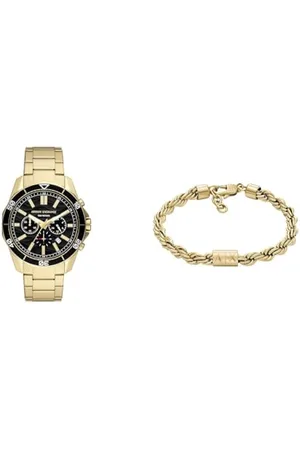 Armani Exchange Montre et Bracelet Homme, Acier Inoxydable Doré, Set