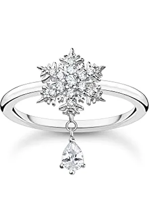 Thomas Sabo Bague flocon de neige pour femme avec pierres blanches, 54, Argent sterling, Zircone cubique