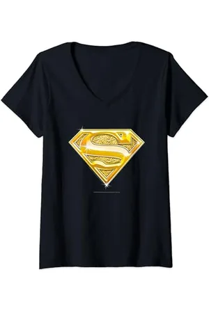 DC Comics Originals Femme Superman Logo Bling T-Shirt avec Col en V