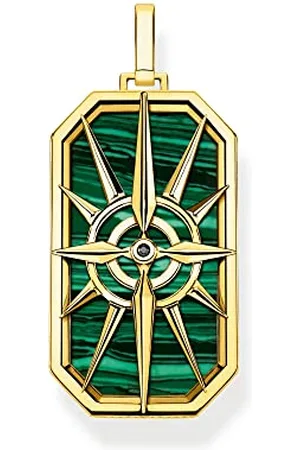 Thomas Sabo Collier pour homme en argent sterling 925 noirci et plaqué or 750 avec pierres de zircone noires et malachite, 44 x 20 mm, PE869-140-6, H: ca. 44mm / B: ca. 20mm, Argent sterling, Zircone