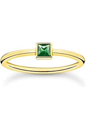 Thomas Sabo Bague pour femme avec pierre verte en argent sterling 925, plaqué or jaune 750 TR2395-472-6, 56, Argent sterling, Pierre de verre.