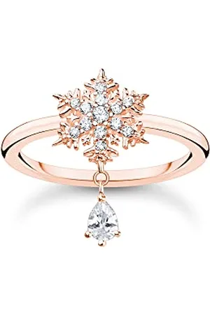 Thomas Sabo Bague flocon de neige pour femme avec pierres blanches en argent sterling 925 plaqué or rose 750 TR2414-416-14, 56, Argent sterling, Zircone cubique