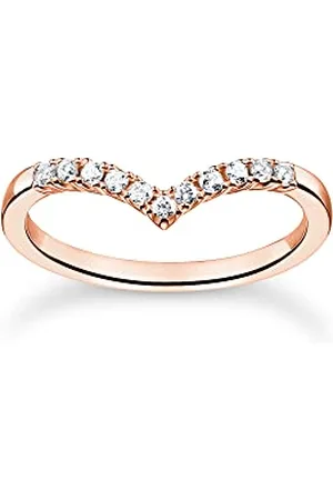 Thomas Sabo Bague pour femme en forme de V avec pierres blanches, 50, Argent sterling, Zircone cubique