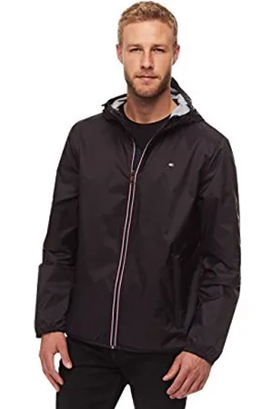 Tommy Hilfiger Veste de Pluie Active avec Fermeture éclair Tricolore, Black, M Homme