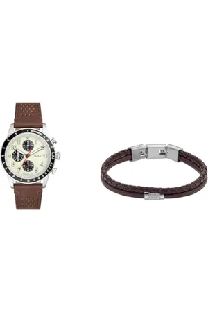 Fossil Montre Homme Sport Tourer et Bracelet Jewelry, Cuir Marron, Set