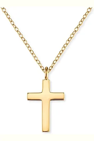 Engelsrufer Collier pour femme en argent sterling plaqué or et pendentif croix simple – Fermoir mousqueton – Réglable en deux longueurs – Sans nickel, 38 cm, Argent sterling, Pas de gemme