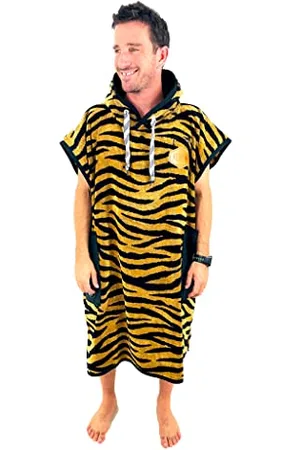 all in Poncho Classic pour Homme - Surf, Bain, Plage - Tissu Jacquard 100% Coton - Capuche et 2 Poches - Taille Unique - Jacquard Zebra/Black Waffle