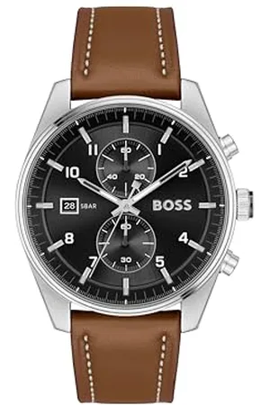 HUGO BOSS Montre Chronographe à Quartz pour Homme Collection SKYTRAVELLER avec Bracelet en Cuir ou Acier Inoxydable