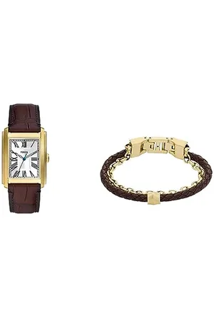 Fossil Montre pour Homme Carraway et Bracelet en Cuir All Stacked Up - Mouvement à Trois Aiguilles, Montre en Acier Inoxydable Ton Or