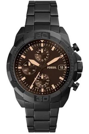 Fossil Montre pour homme 44mm Bronson, mouvement chronographe à quartz, boîtier en acier inoxydable noir de 44mm avec un bracelet en acier inoxydable, FS5851
