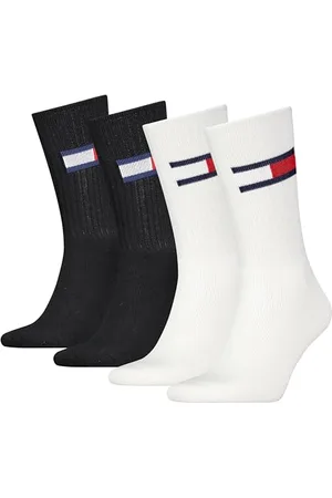 Tommy Hilfiger Crew Chaussettes, Blanc/Noir, 39/42 (Lot de 4) Unisexe