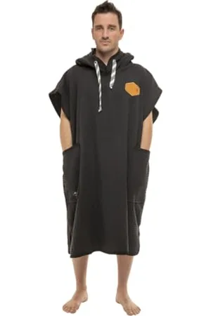 all in Poncho Léger pour Femme - Surf, Bain et Plage - Tissu 100% Coton Tissage Nid d’Abeille - Coupe Droite, Manches Courtes - Taille Unique - Black Waffle- Unisexe