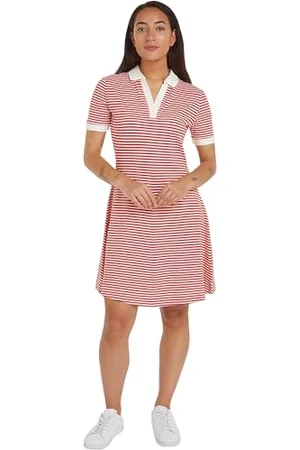 Tommy Hilfiger Robe Polo Femme Rayée, Multicolore (Breton Fierce Red/Ecru), XL