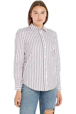 Tommy Hilfiger Femme Chemise Regular-Fit Manches Longues, Multicolore (Rwb Pink Rouge Stp), 38