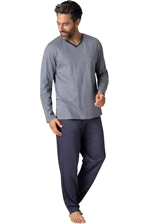 Eminence Pyjama Long col Rond Homme Mercerisé - Taille : 2/S - Couleur : Imprimé -Marine