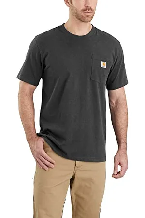 Carhartt K87 T-Shirt à Manches Courtes épais avec Poche Coupe décontractée Utilitaire de Travail, Carbone chiné , S Homme