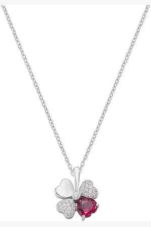 AMEN Collier Femme Fortuna Quadrifoglio Zircon Rouge, 1, Argent, Zircon
