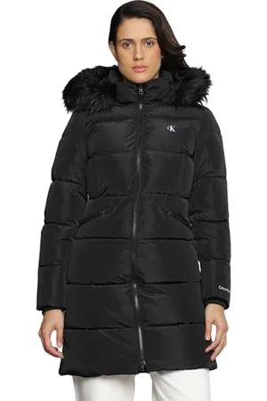 Calvin Klein Jeans Femme Manteau Faux Fur Hooded Fitted Long Hiver, , XL