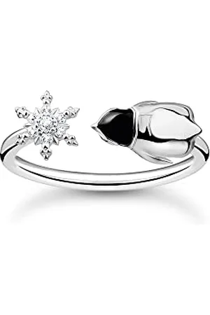 Thomas Sabo Bague pour femme avec flocon de neige et pingouin en argent sterling 925, émail froid TR2416-041-7, 54, Argent sterling, Zircone cubique