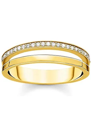 Thomas Sabo Bague pour femme en argent sterling 925 plaqué or jaune 750 avec pierres blanches TR2316-414-14, 54, Argent sterling, Zircone cubique