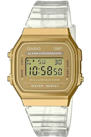 Casio Montre Quartz Unisexe 36.00mm avec Cadran Digitale et Bracelet en Plastic/Resin Bracelet Transparent A168XESG-9AEF