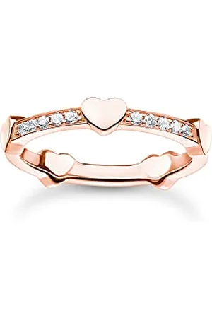 Thomas Sabo Bague pour femme avec cœurs en argent sterling 925 plaqué or rose 750 TR2391-416-14, 48, Argent sterling, Zircone cubique