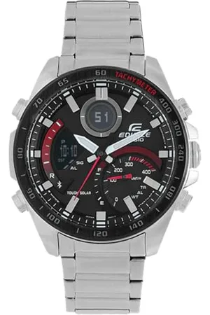 Casio Montre Solaire Homme 48.00mm avec Cadran Noir analogique/numérique et Bracelet en Bracelet en Acier ECB-900DB-1AER
