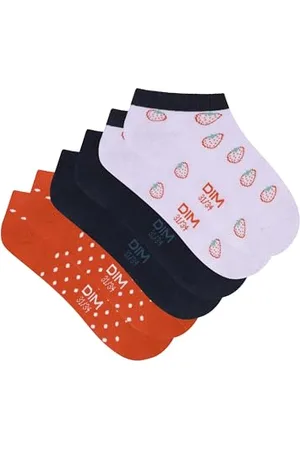 Dim Chaussettes Fille Motif Fraises Coton Style x3, Rouge/Rose/ , 27-30