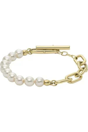 Fossil Bracelet de chaîne en acier inoxydable doré Heritage Pearl D-Link pour femmes, JF04729710