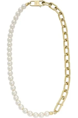 Fossil Heritage Pearl D-Link Collier chaîne en acier inoxydable pour femme, JF04727710