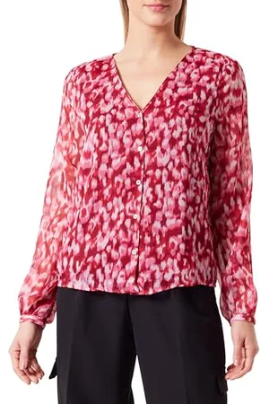 ONLY Onlluna L/S Col en V Noos Ptm Chemisier à Manches Longues, Rouge à lèvres Rouge/AOP : City Leo, XS Femme
