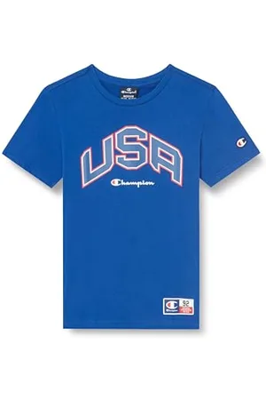 Champion Legacy Retro Sport B – USA S/S Crewneck T-Shirt, Bleu électrique, 9-10 Ans Garçon