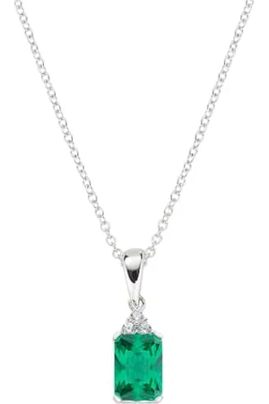 AMEN Bijoux, Collier Princess, Collier Femme Argent 925, Rhodié avec Zircon Pendentif Vert, Cadeau Femme